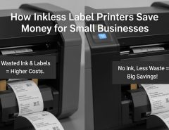 Small business owner printing shipping labels using an inkless thermal printer