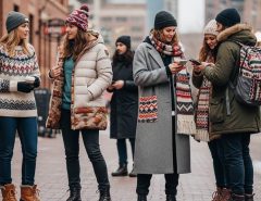 Denver winter outfit with folk fabric patterned wool coat
