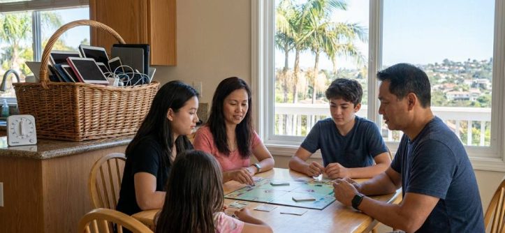 Family managing internet usage together in San Diego home