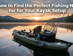 Lightweight rubber fishing net attached to a modern fishing kayak