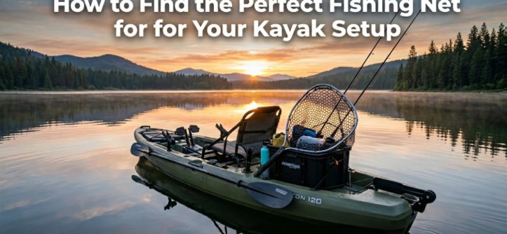 Lightweight rubber fishing net attached to a modern fishing kayak
