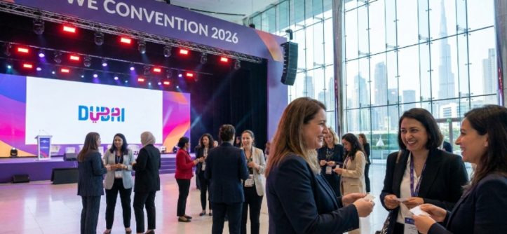 Women leaders networking at WE Convention 2026 main stage event in Dubai