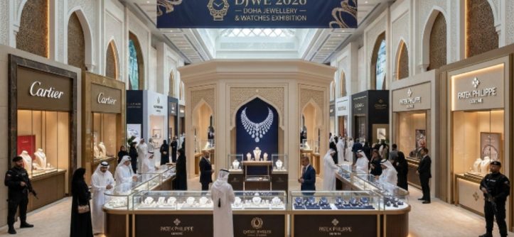 Luxury jewellery and watches on display at DJWE 2026 Doha Exhibition