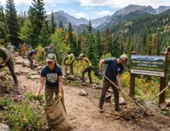 Volunteers clearing trails and removing invasive plants at a national park during National Public Lands Day on September 26, 2026