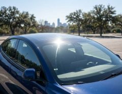 Car solar panel reflecting sunlight in Austin Texas