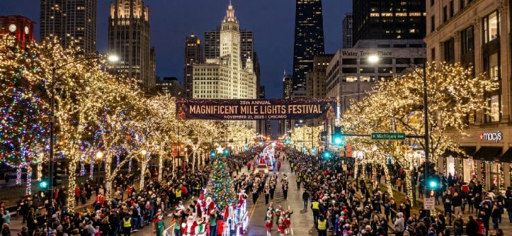 One million holiday lights illuminating the trees along North Michigan Avenue during the 35th annual Magnificent Mile Lights Festival on November 21, 2026